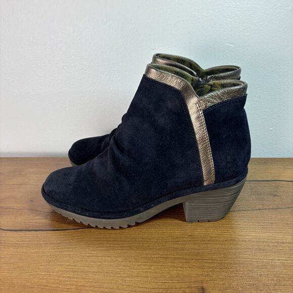 FLY LONDON Wynn Womens Navy Blue Suede Wedge Heel Boots Booties EU 38 / US 7.5-8 - Picture 1 of 10